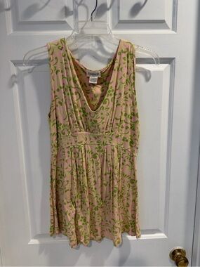 Aegean Pink & Green Sleeveless V-Neck Tunic Sz M